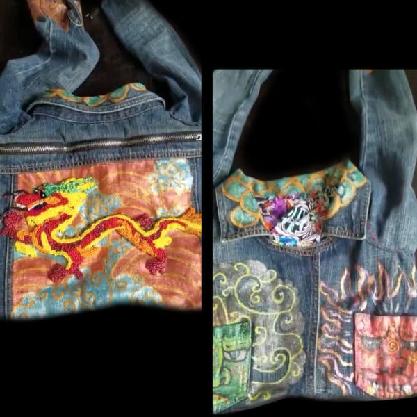 Displaying the front and back view of the finished Dragon purse