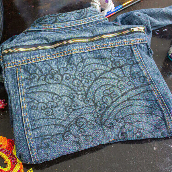 Showing the process of converting a jacket into a Dragon Purse.